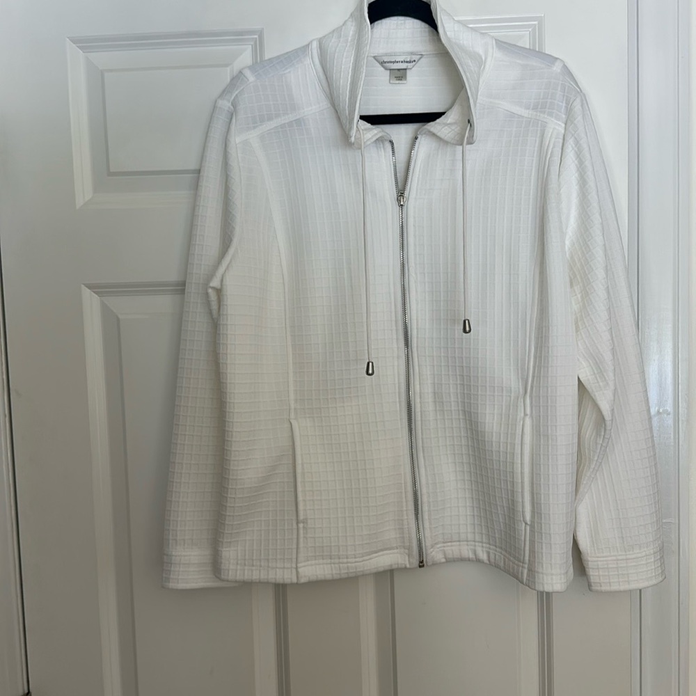 Christopher & Banks White Utility Jacket with Full-Length Zipper